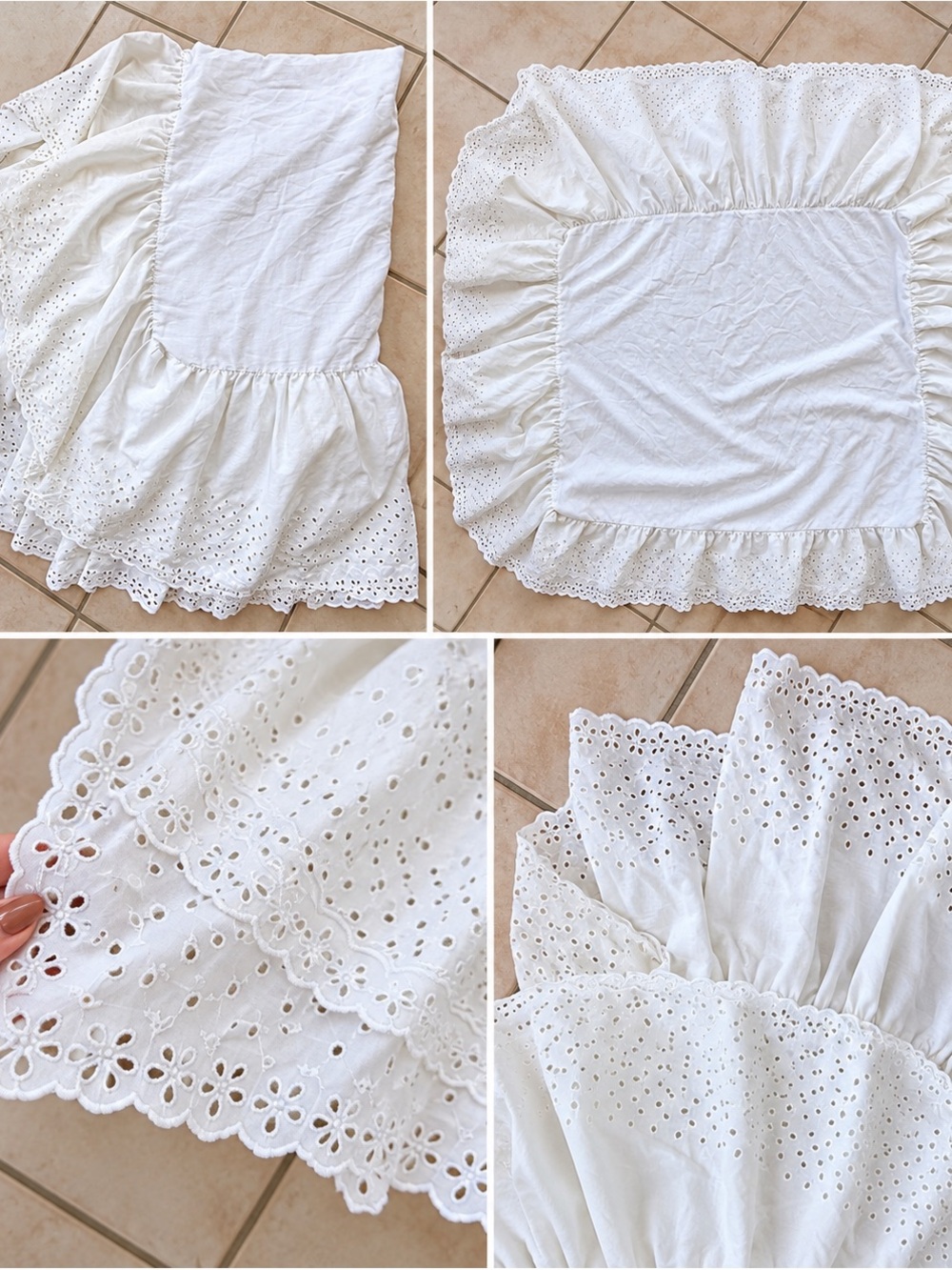 Vintage White Eyelet Twin Bed Skirt Scalloped Ruffle Cottagecore
